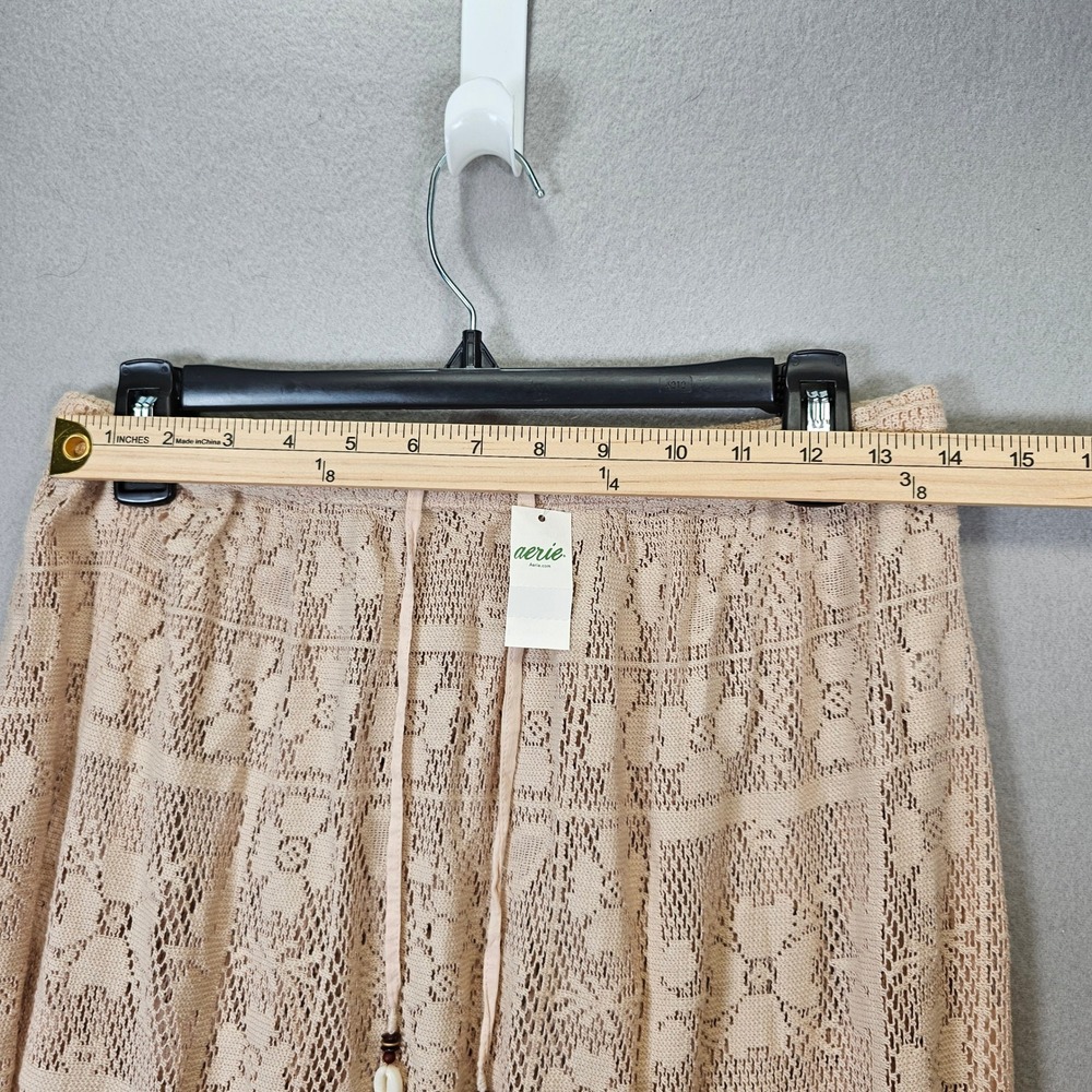 Aerie Crochet Lace Midi Skirt Beige Boho Cowrie Shell Tassel Fringe Coverup New - Picture 3 of 11